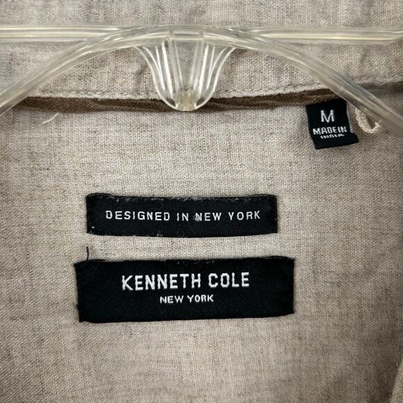 Kenneth Cole Women Short Sleeve Linen Button Up Top Tan Summer Preppy Medium - Picture 4 of 7